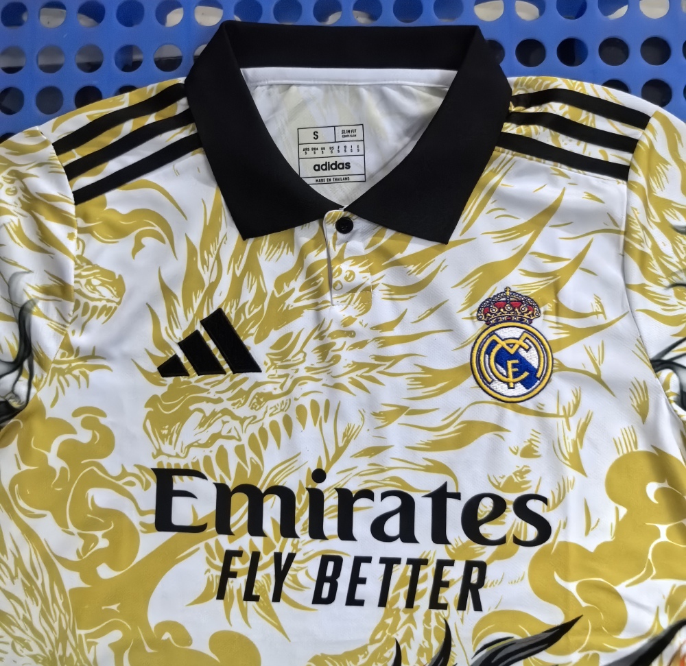 (S-3XL) 1:1 Copy Top Quality 2025/2026 Real Madrid Dragon Spray Edition POLO Yellow