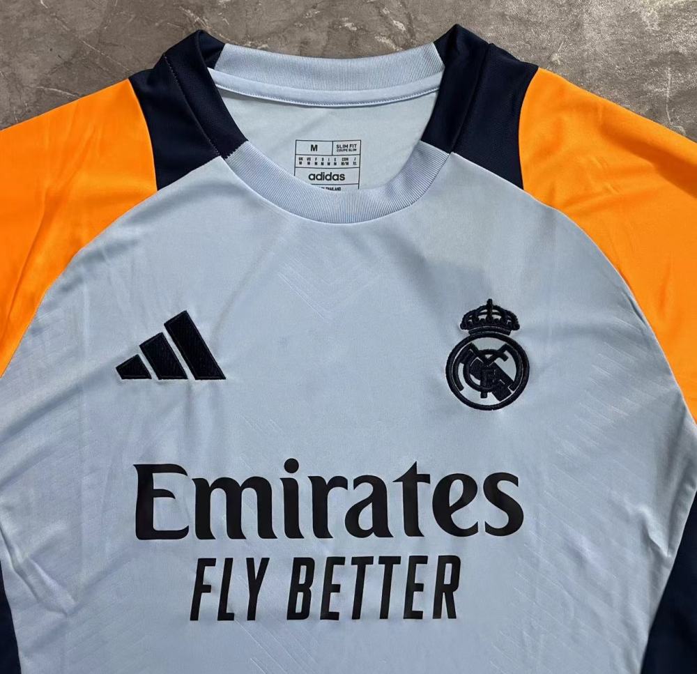 (S-3XL) 1:1 Copy Top Quality 2025/2026 Real Madrid Grey-Orange Training Jersey