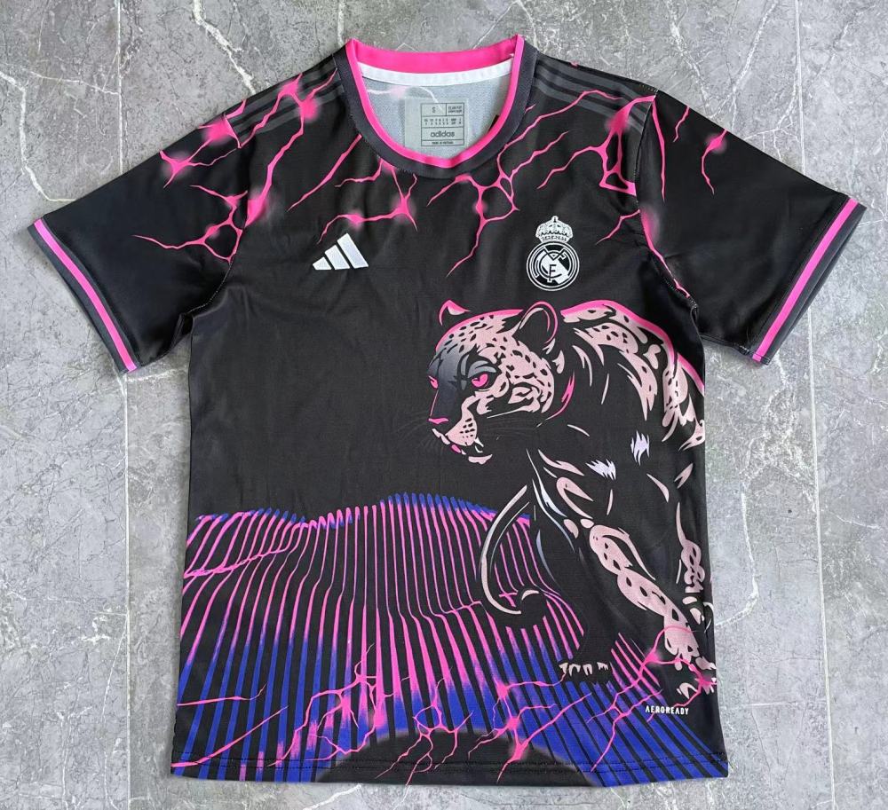 (S-3XL) 1:1 Copy Top Quality 2025/2026 Real Madrid Leopard Black and Pink