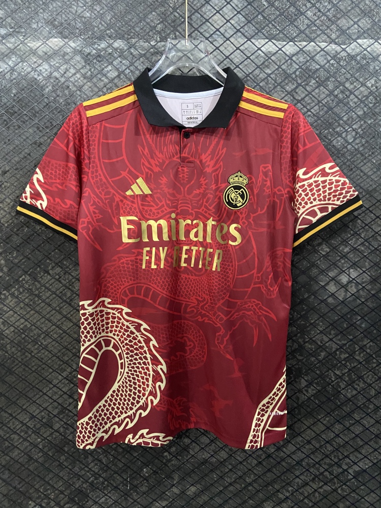 (S-3XL) 1:1 Copy Top Quality 2025/2026 Real Madrid Dragon Red Polo Shirt