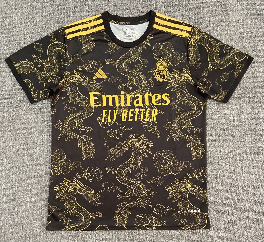 (S-3XL) 1:1 Copy Top Quality 2025/2026 Real Madrid Training Jersey Golden Dragon Edition
