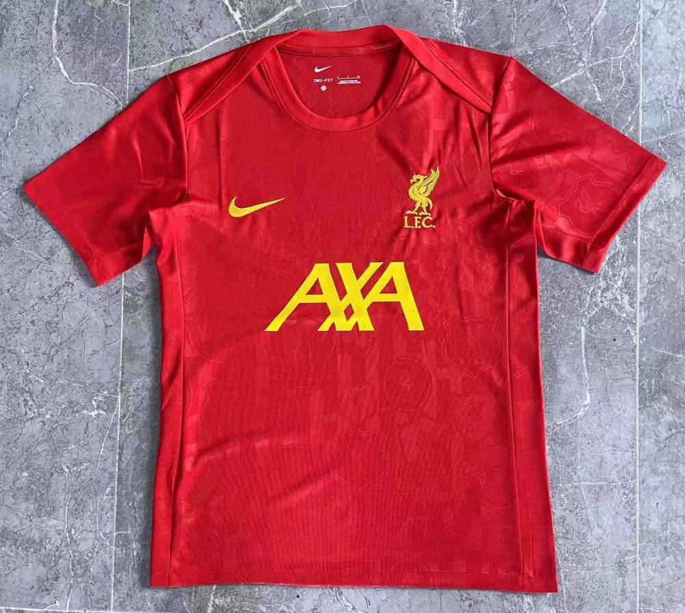 (S-3XL) 1:1 Copy Top Quality 2025/2026 Liverpool's pre-match training kit in red