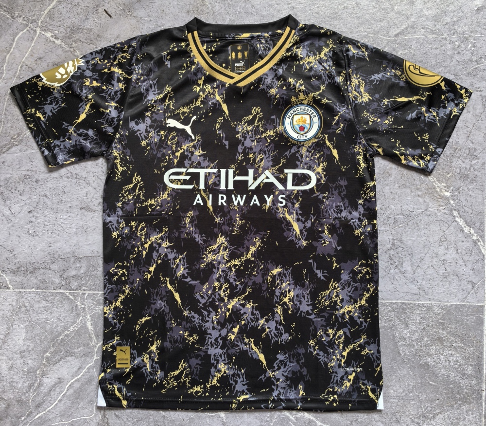(S-3XL) 1:1 Copy Top Quality 2025/2026 Manchester City's black and gold pre-match training kit