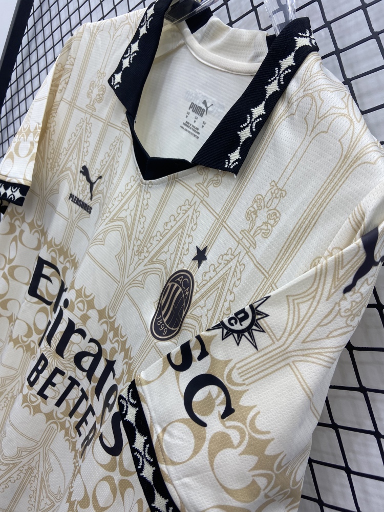 (S-3XL) 1:1 Copy Top Quality 2025/2026 AC Milan's light yellow co-branded edition