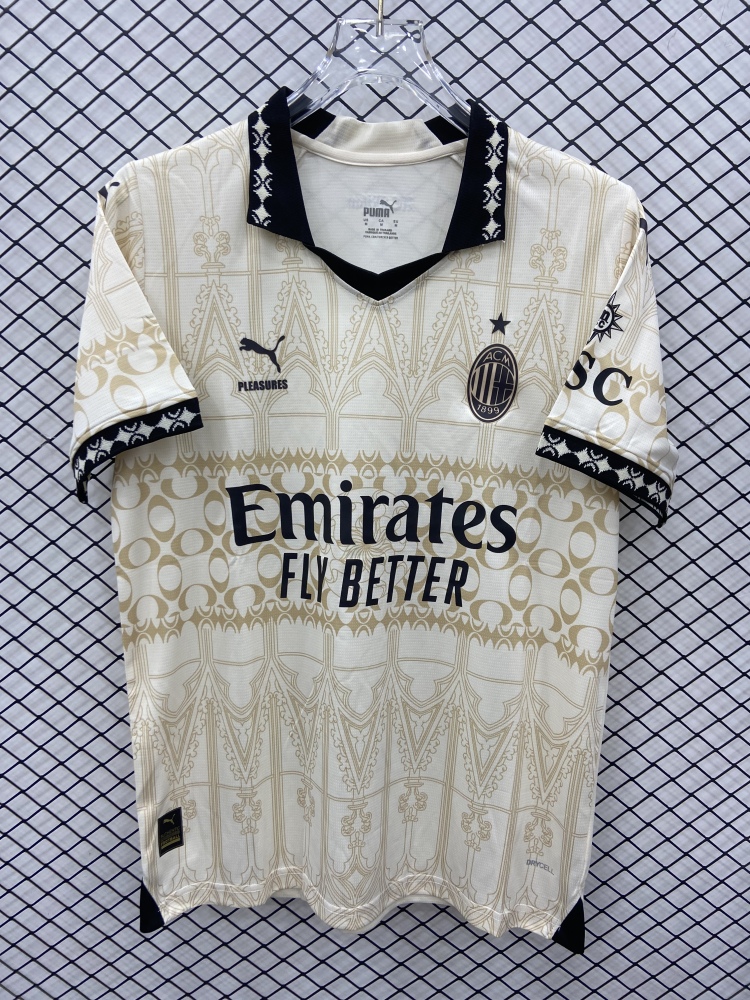 (S-3XL) 1:1 Copy Top Quality 2025/2026 AC Milan's light yellow co-branded edition