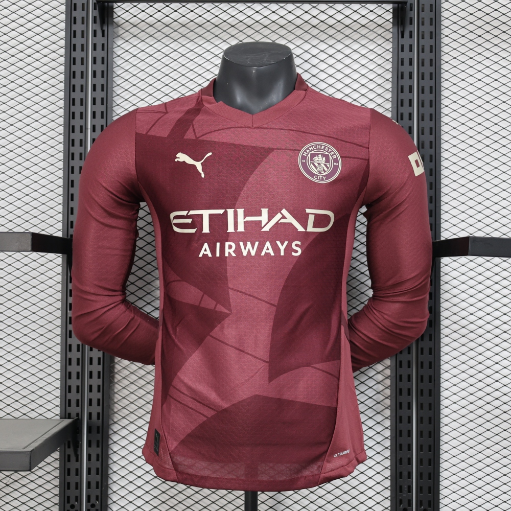 (S-3XL) 1:1 Copy Top Quality 2025/2026 Player: Manchester City maroon long sleeves
