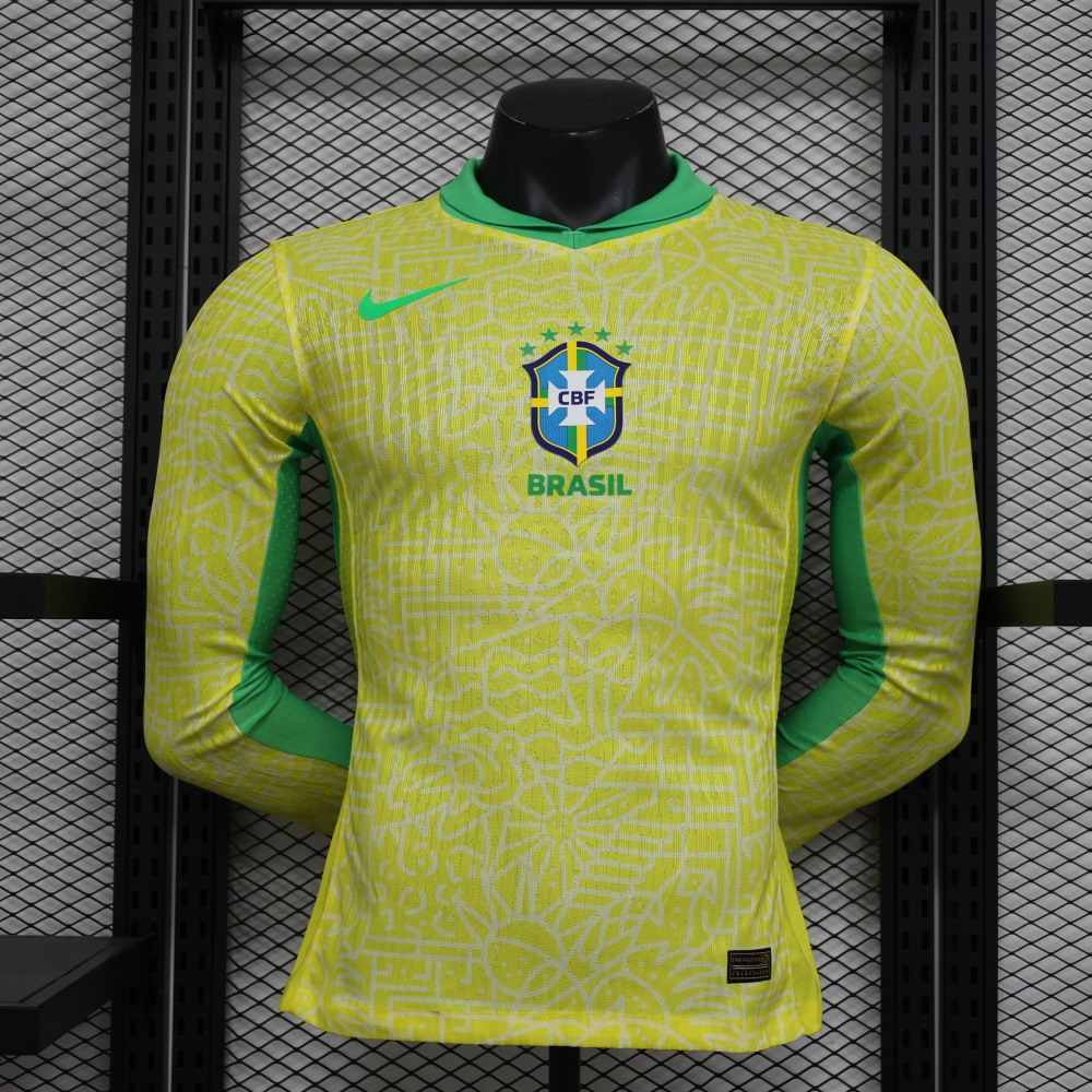 (S-3XL) 1:1 Copy Top Quality 2025/2026 Players: Brazil's home long-sleeves
