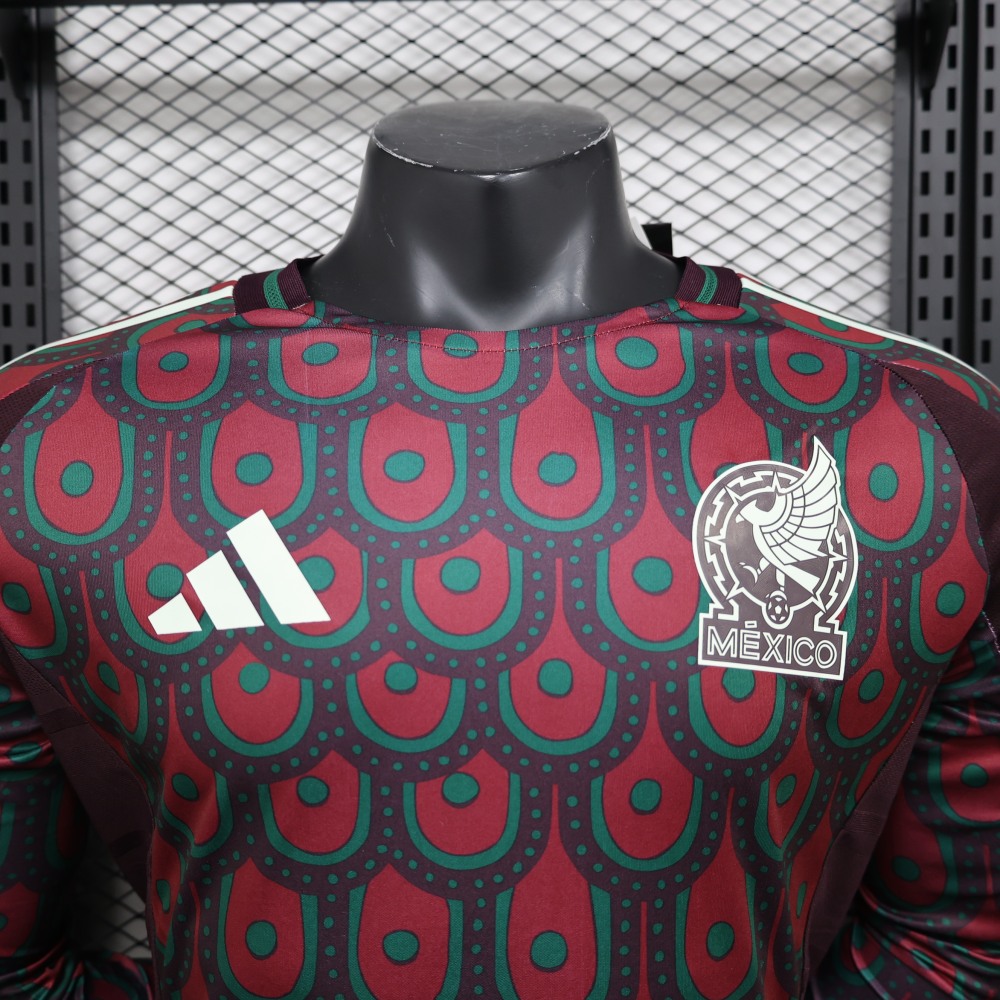 (S-3XL) 1:1 Copy Top Quality 2025/2026 Player: Mexico Home Long Sleeves