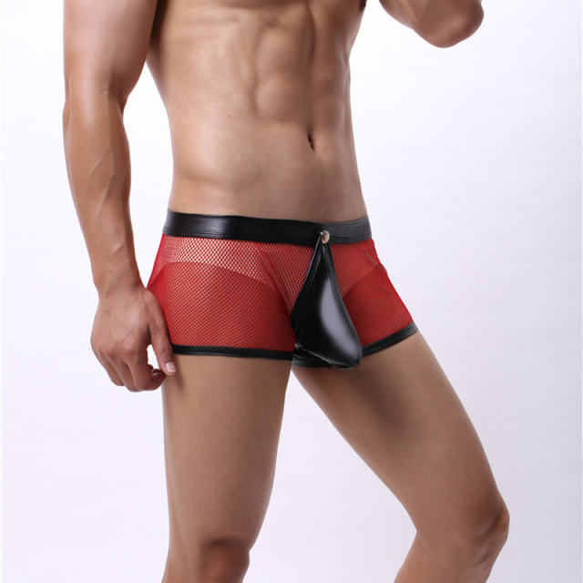 Faux Leather Men Shorts Fetish Gay Boxers Sissy Underwear PQA4-36A