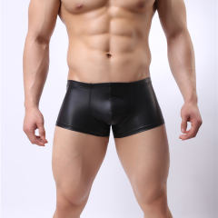 Novelty Sexy Black Trunks Male Faux Leather Boxer Shorts PQA403A