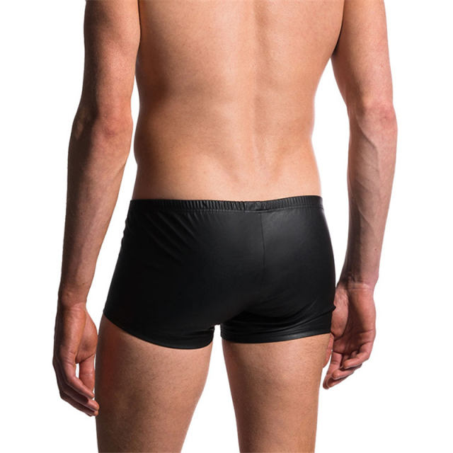 Men Fetish Gay Lingerie Male Sexy Underpants Faux Leather Boxer Shorts PQA411