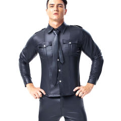 Men Faux Leather Shirts Plus Size Stand Collar Tops PQX6023