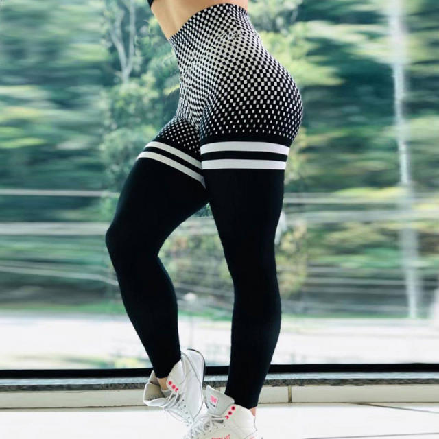 Women Yoga Outfits High Waist Activewear Stripe Exercise Capris PQHY476C