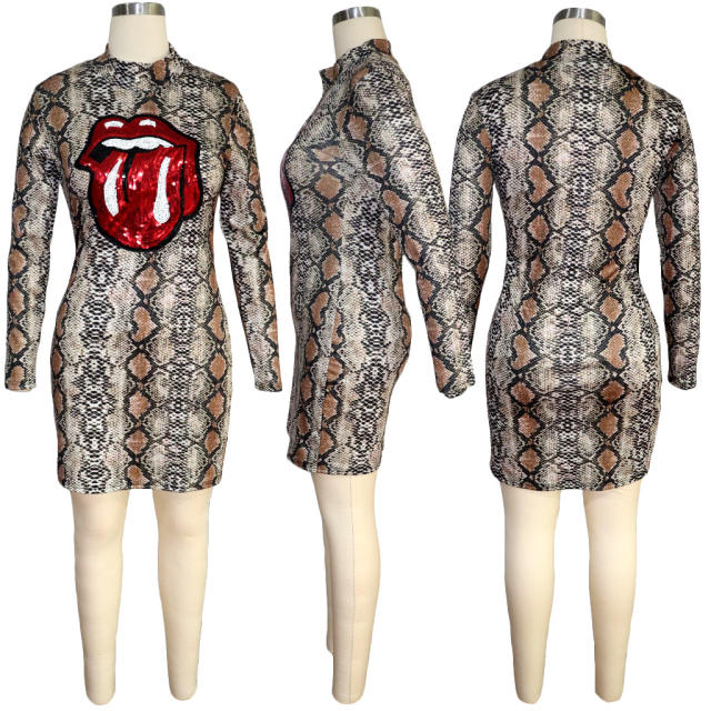 Sexy Python Print Mini Dress for Women Night Club Wear PQQM3674
