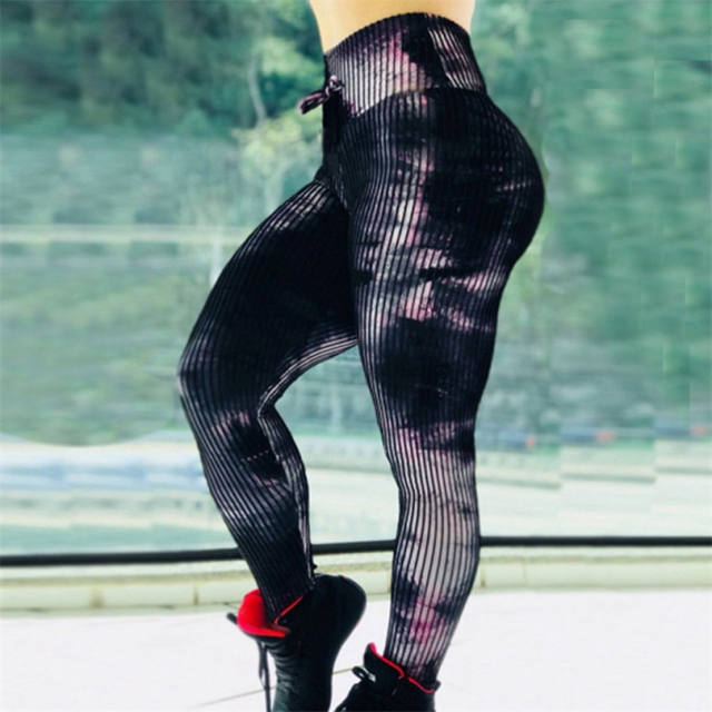 Female Yoga Outfits Sexy Stripe Printed Fitness Leggings Active Sport Wear PQHY302B
