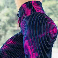 Female Yoga Outfits Sexy Stripe Printed Fitness Leggings Active Sport Wear PQHY302B