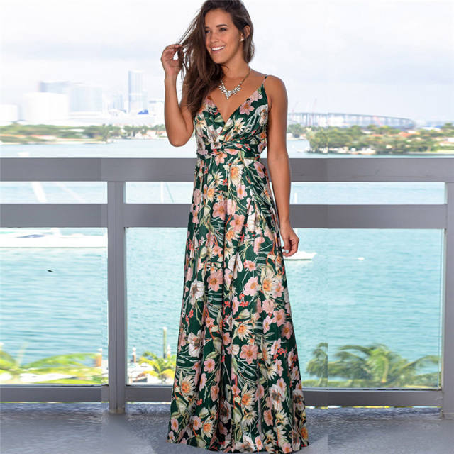 Floral Printed Casual Dresses Maxi V-Neck Sexy Maxi Dress PQ22835G