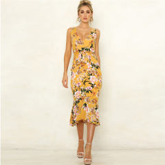 V-neck Women Casual Dresses Spaghetti Strap Beach Break Clothes PQ22021D