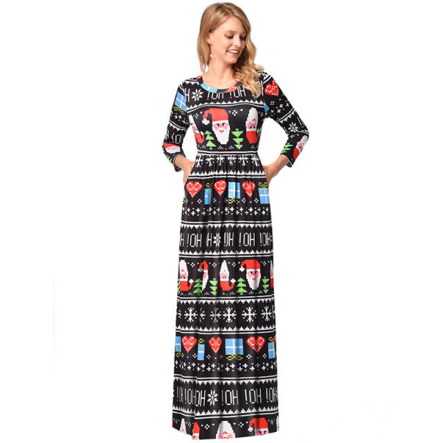Printing Long Sleeve Maxi Dresses Ugly Christmas Dress PQR1208