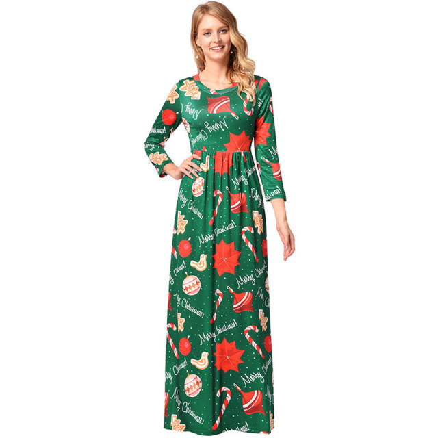 Printing Long Sleeve Maxi Dresses Ugly Christmas Dress PQR1208