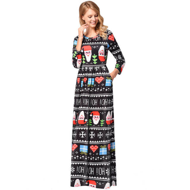 Printing Long Sleeve Maxi Dresses Ugly Christmas Dress PQR1208