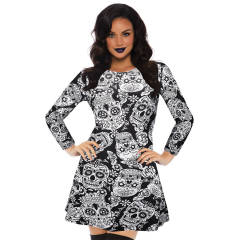 Fashion Printed Streetwear Halloween Crew Neck Mini Dress PQX037