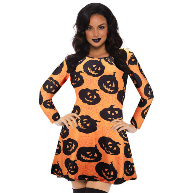 Halloween Mini Dresses For Women Crew Neck Break Clothes PQX013