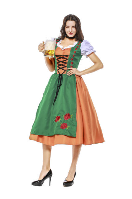 Green Bar Waitress Uniform Women Oktoberfest Costume PQPS7139