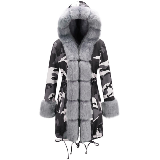 Winter Dust Coat Camouflage Jacket Women's Three-quarter Coat PQ19D008