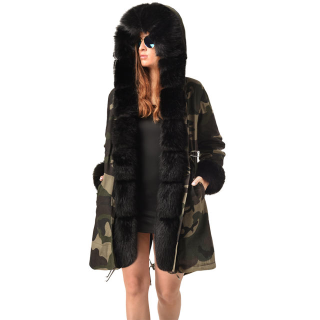 Faux Fur Clothing Long Sleeve Trench Coats Camouflage Jacket PQ19D013