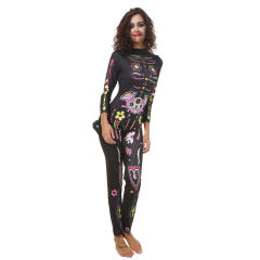 Halloween Skeleton Printed Jumpsuit Black Horror Ladies Bodysuit PQDD80837A