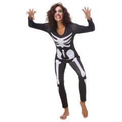 Halloween Skeleton Printed Jumpsuit Black Horror Ladies Bodysuit PQDD80837A