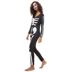 Halloween Skeleton Printed Jumpsuit Black Horror Ladies Bodysuit PQDD80837A