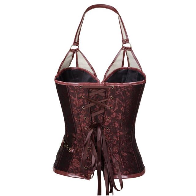 Plus Size Brown and Black Palace Corset Halter Gothic Bustier PQT8407A