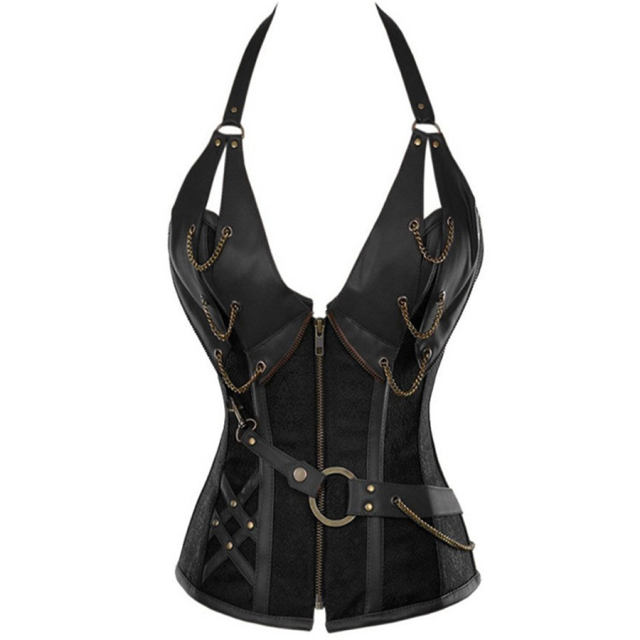 Plus Size Brown and Black Palace Corset Halter Gothic Bustier PQT8407A