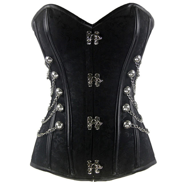 Black Steampunk Court Gothic Corset Sexy Metal Chain Corselet PQT8266A