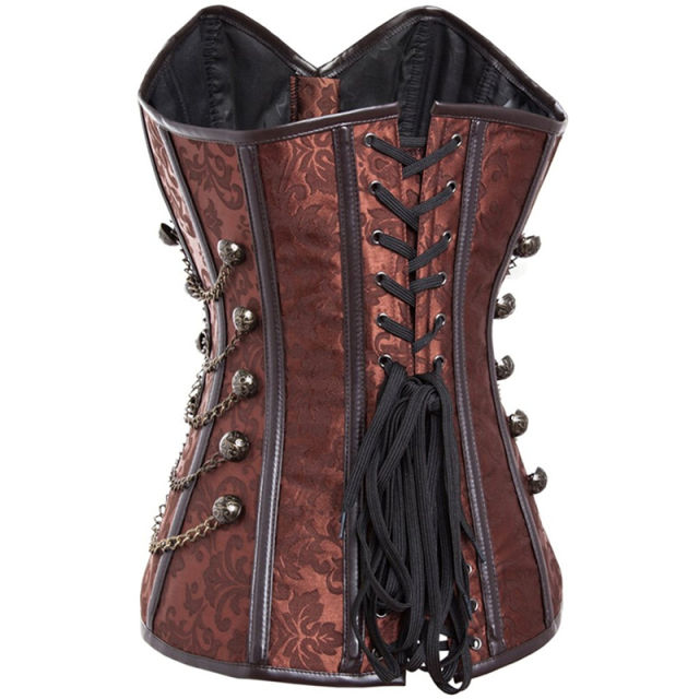 Black Steampunk Court Gothic Corset Sexy Metal Chain Corselet PQT8266A