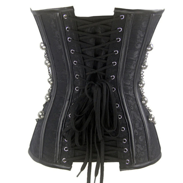 Black Steampunk Court Gothic Corset Sexy Metal Chain Corselet PQT8266A