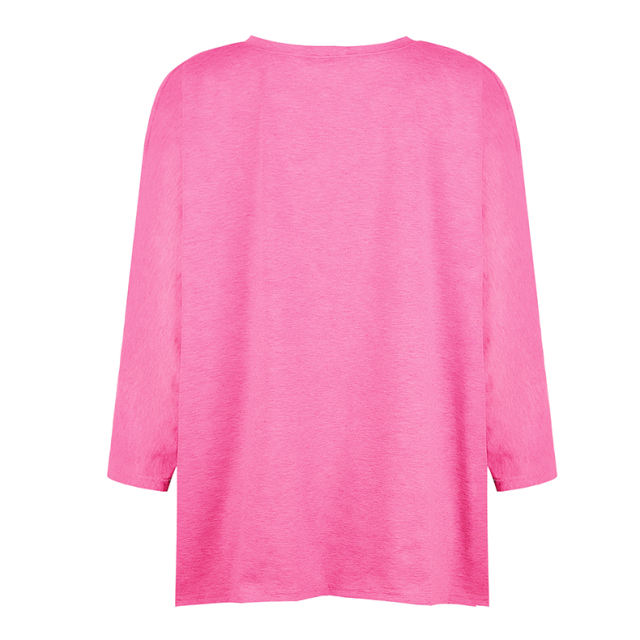 Blue Printed Casual T-shirt Autumn Round Neck Winter Tops PQOM9137D