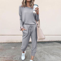 Autumn Winter Tracksuit Loose Solid Color Long Sleeved Casual Suit PQOM9126A