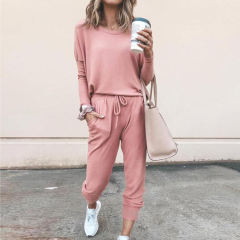 Autumn Winter Tracksuit Loose Solid Color Long Sleeved Casual Suit PQOM9126A