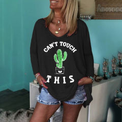 Blue Printed Casual T-shirt Autumn Round Neck Winter Tops PQOM9137D