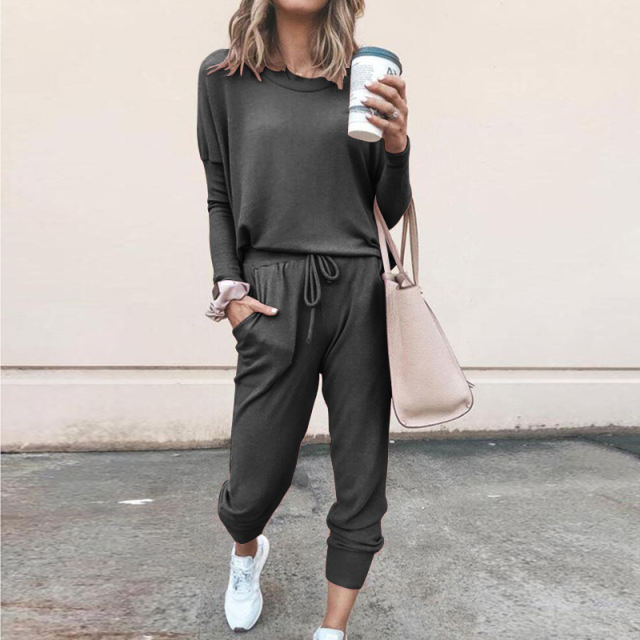 Autumn Winter Tracksuit Loose Solid Color Long Sleeved Casual Suit PQOM9126A