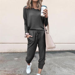 Black Autumn Winter Tracksuit Loose Long Sleeved Casual Suit PQOM9126B