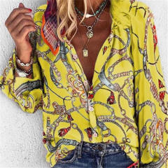 White Winter Floral Printed Tops Autumn Casual Shirt for Women PQOM9129E