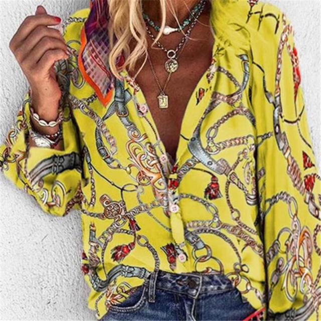 White Winter Floral Printed Tops Autumn Casual Shirt for Women PQOM9129E