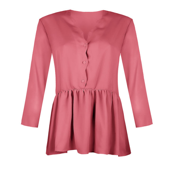 Fashion Solid Color Winter Shirt V-neck Tops for Women PQOM9152A