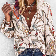 White Winter Floral Printed Tops Autumn Casual Shirt for Women PQOM9129E
