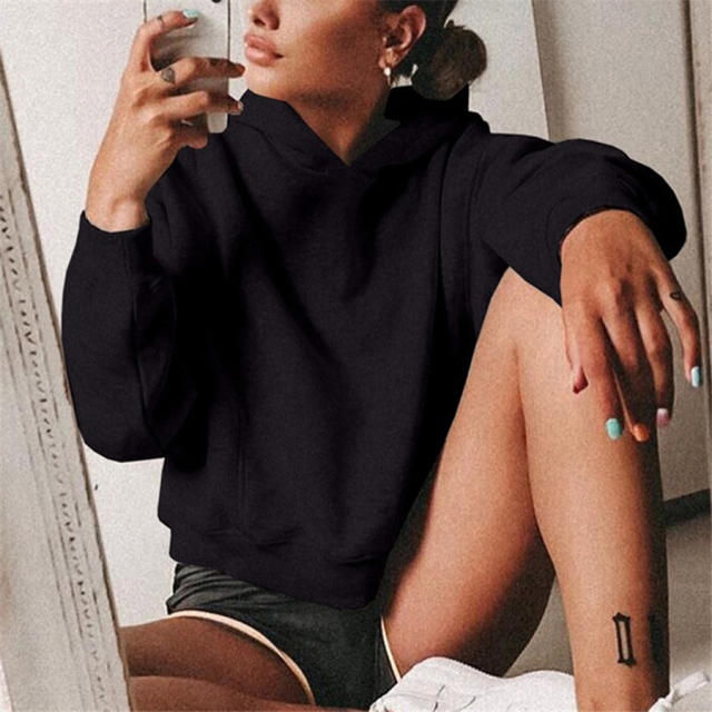 Long Sleeve Autumn Sweaters Solid Color Women Hoodies PQOM9055B