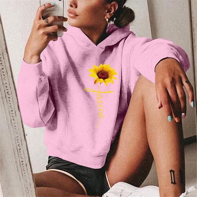 Loose Short Hooded sweatshirt For Women Autumn Printed Tops PQOM9055E